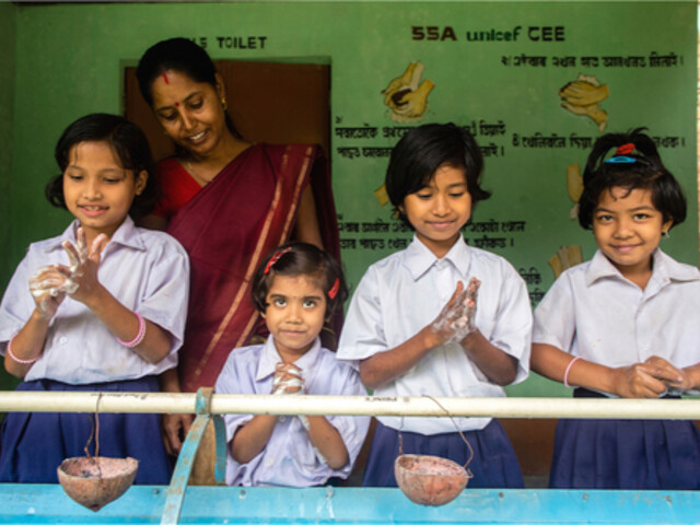 Group handwashing Assam. Unicef