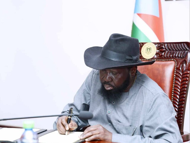 H.E. Salva Kiir Mayardit President South Sudan signing Compact on Water and Sanitation