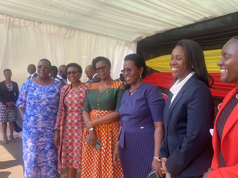 IRC Jane Nabunnya Mulumba with Health Minister Jane Ruth Acieng, State Minister PHC Margaret Muhanga, PS Diana Atwiine, SHF Aline Pawele and WFP Cate Nimanya 