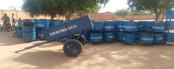 Garbage cans made on site at the local vocational training centre  