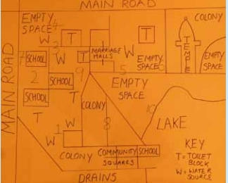 Map showing frequency &amp; severity of violence against women in Bhalswa slum, Delhi. Shirley Lennon/SHARE.